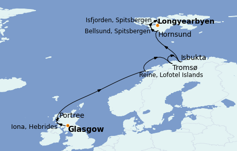 Itinerario del crucero Fiordos y Noruega 13 días a bordo del L'Austral