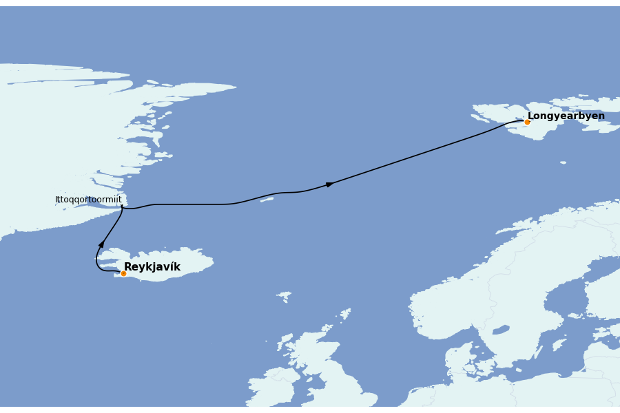 Itinéraire de la croisière Spitzberg, îles Féroé, Groenland, Islande 17 jours à bord du Le Commandant Charcot