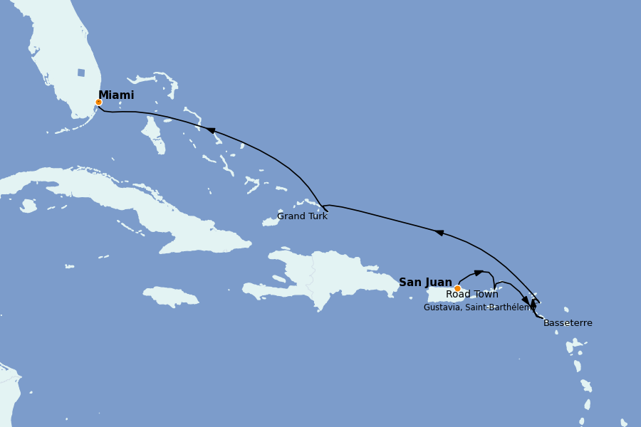 Itinéraire de la croisière Caraïbes de l'Est (Antilles) 7 jours à bord du Explora III