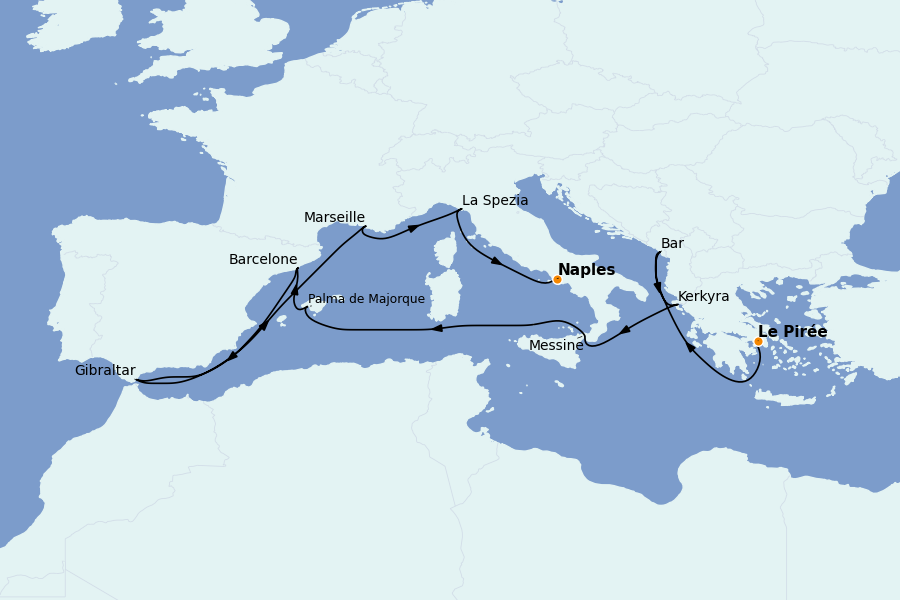 Itinerario del crucero Mediterráneo Occidental 14 días a bordo del Sun Princess