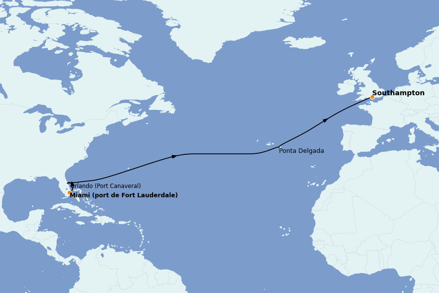 Itinerario del crucero Atlántico: Canarias, Madeira, Azores, Marruecos, Portugal 14 días a bordo del Queen Anne