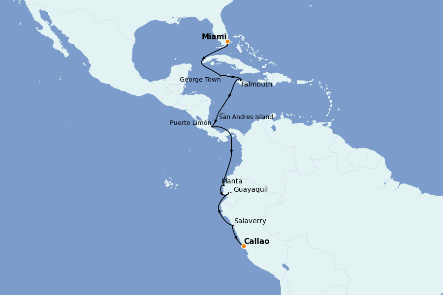 Itinéraire de la croisière Caraïbes de l'Est (Antilles) 14 jours à bord du Seven Seas Voyager