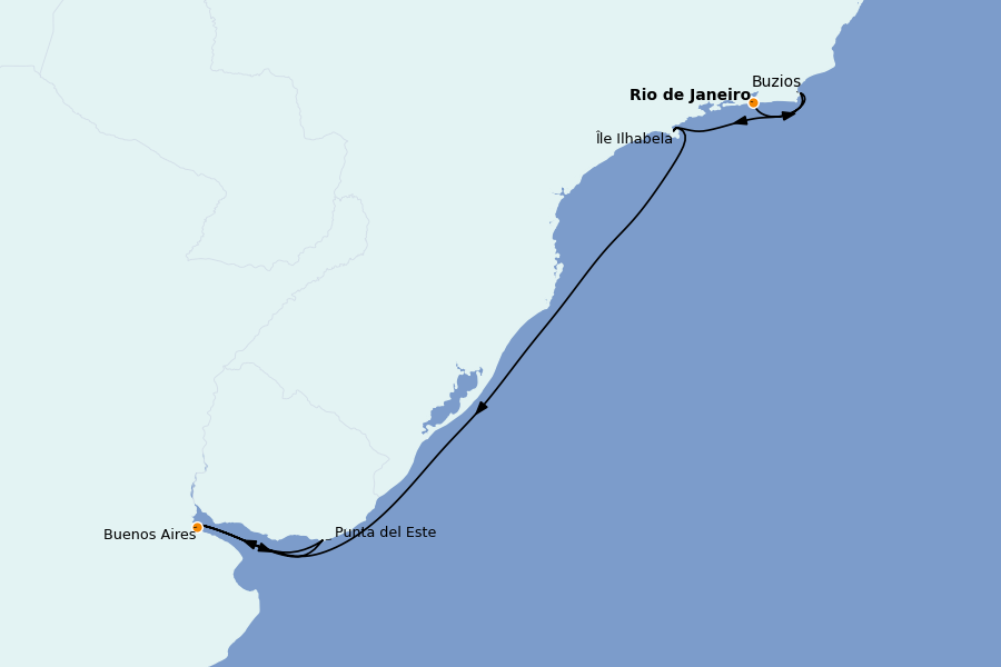 Itinerario del crucero Suramérica 12 días a bordo del Silver Whisper