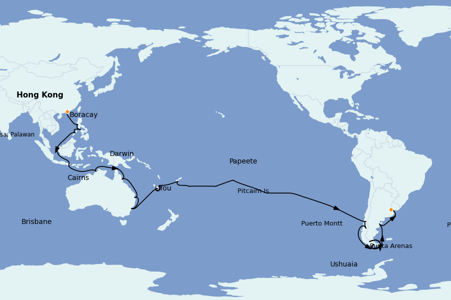 Itinéraire de la croisière TOUR DU MONDE 60 jours à bord du Costa Serena