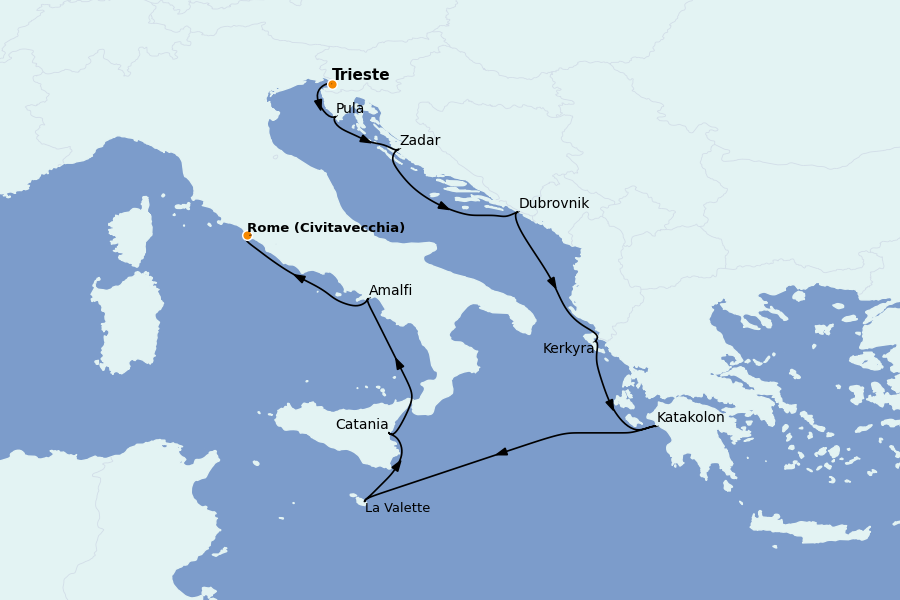 Itinéraire de la croisière Méditerranée Occidentale 10 jours à bord du Allura