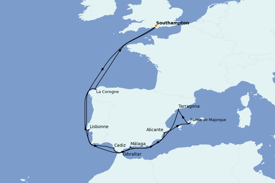 Itinerario del crucero Mediterráneo Occidental 14 días a bordo del MSC Virtuosa