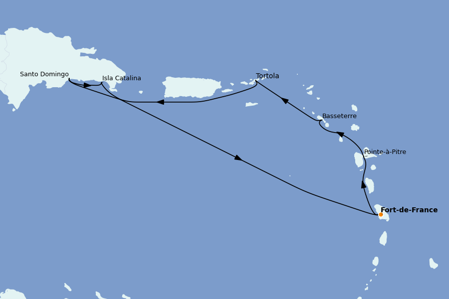 Itinéraire de la croisière Caraïbes de l'Est (Antilles) 7 jours à bord du Costa Fascinosa