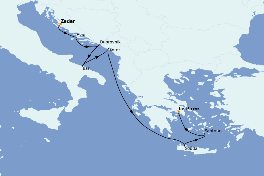 Itinéraire de la croisière Méditerranée Occidentale 9 jours à bord du Silver Muse