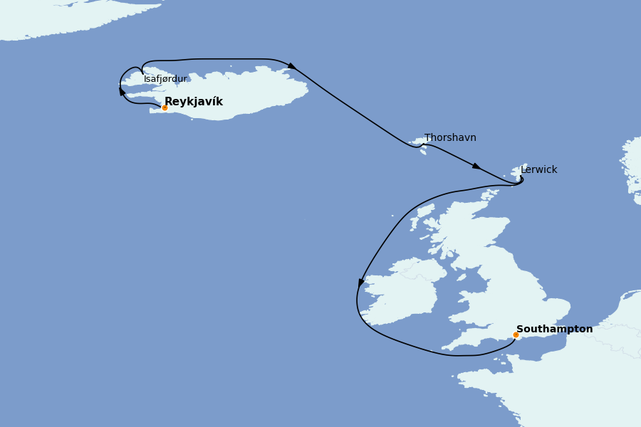 Itinéraire de la croisière Îles Britanniques 8 jours à bord du Explora IV