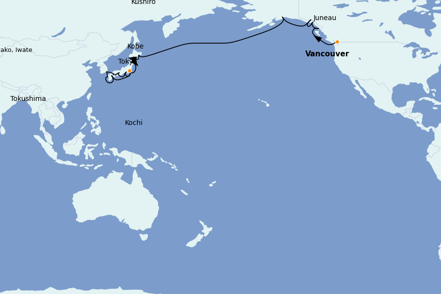 Itinéraire de la croisière Alaska, Canada et Glacières 30 jours à bord du Seven Seas Explorer