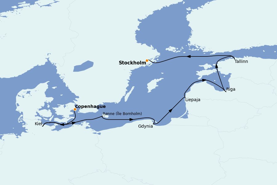 Itinéraire de la croisière Mer Baltique - Russie - Mer du Nord 10 jours à bord du Seven Seas Mariner