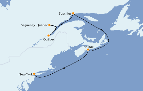 Itinerario del crucero Canadá 7 días a bordo del Queen Mary 2
