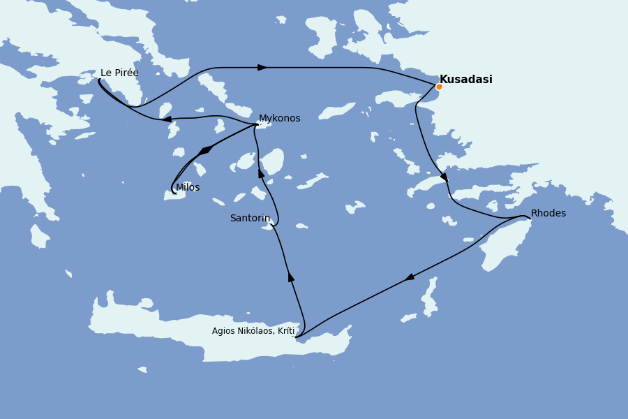 Itinerario del crucero Mediterráneo Oriental: Islas Griegas, Adriático y Turquía 7 días a bordo del Celestyal Journey