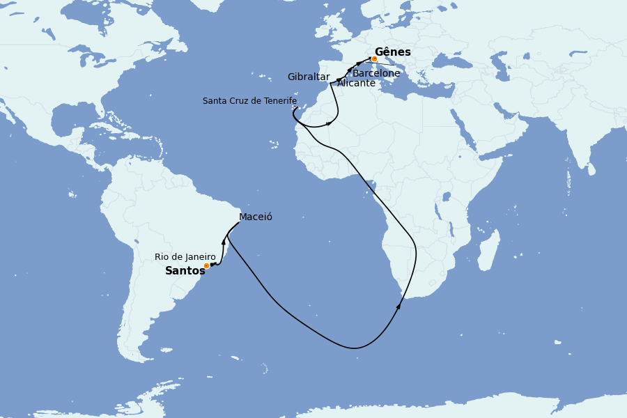 Itinerario del crucero TRASATLÁNTICOS 17 días a bordo del MSC Seaview