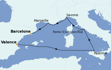 Itinerario del crucero Mediterráneo 6 días a bordo del Costa Luminosa