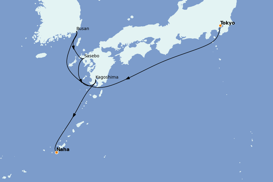 Itinerario del crucero China, Japón, Hong Kong, Taiwán, Corea del Sur 7 días a bordo del MSC Bellissima