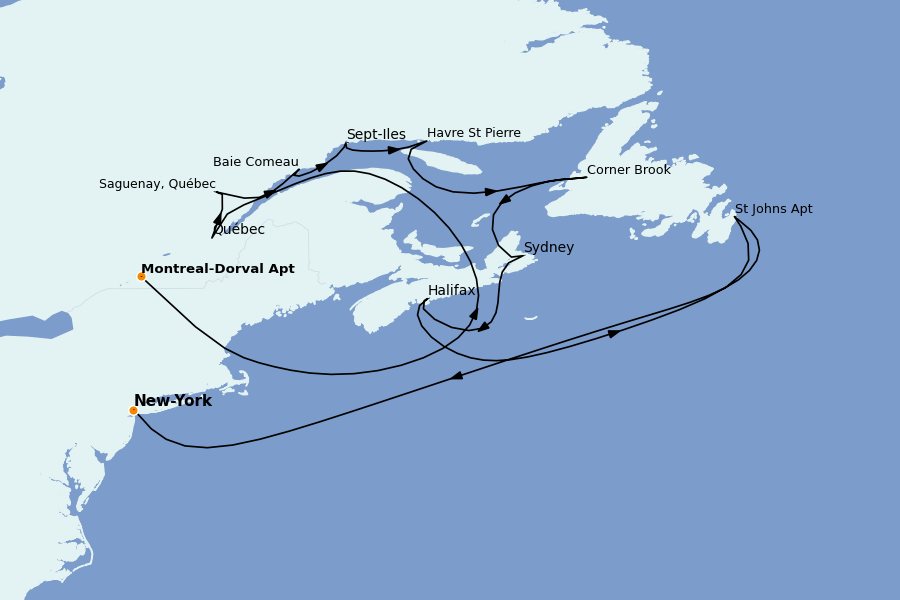 Itinéraire de la croisière Alaska, Canada et Glacières 11 jours à bord du Vista