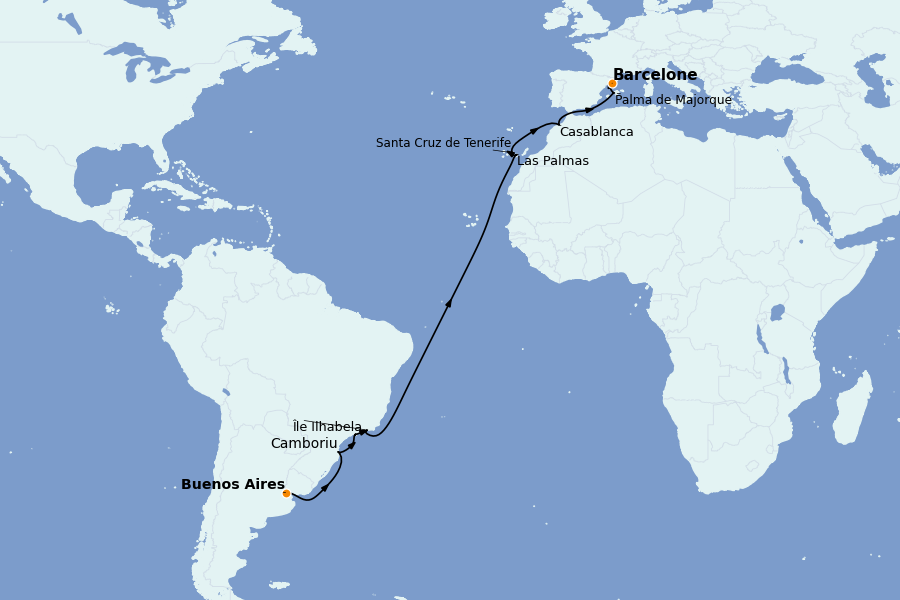 Itinerario del crucero TRASATLÁNTICOS 19 días a bordo del MSC Fantasia