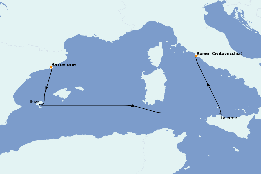 Itinerario del crucero Mediterráneo 4 días a bordo del Costa Toscana