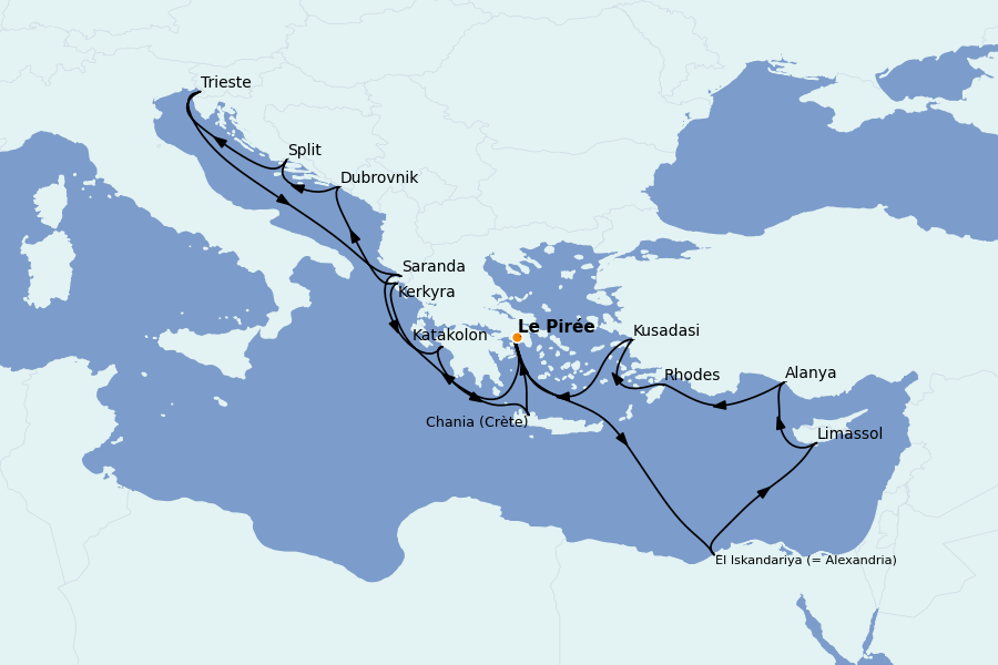 Itinerario del crucero Mediterráneo Occidental 21 días a bordo del Ms Oosterdam
