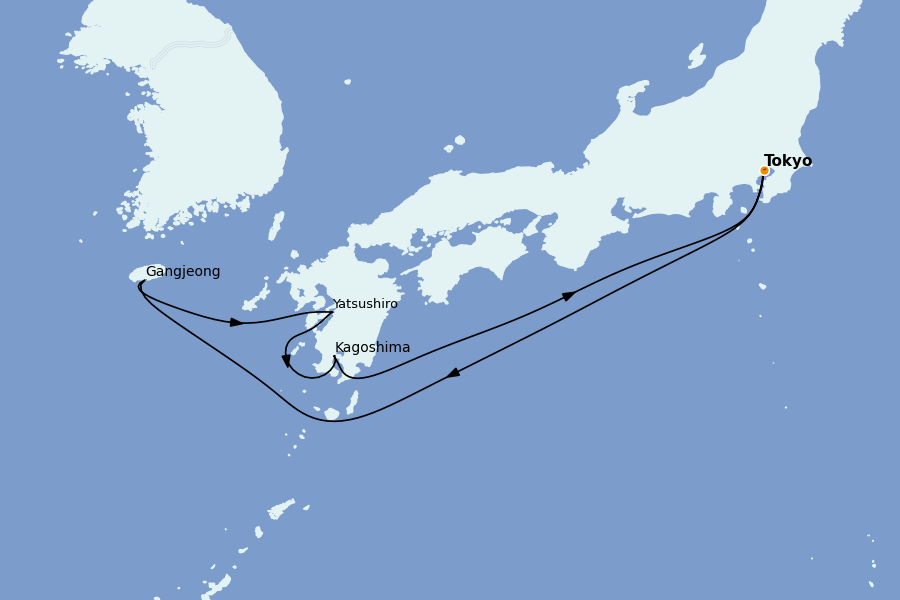 Itinerario del crucero Asia 6 días a bordo del MSC Bellissima