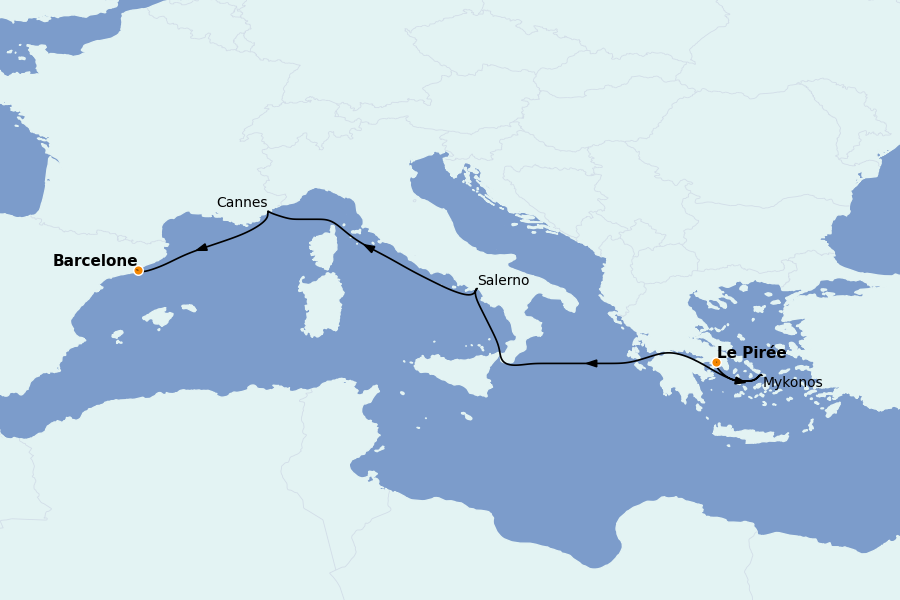 Itinerario del crucero Mediterráneo Occidental 7 días a bordo del Scarlet Lady