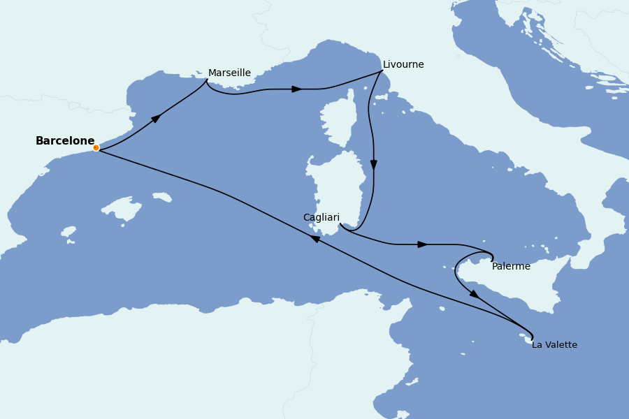 Itinerario del crucero Mediterráneo 7 días a bordo del MSC Splendida