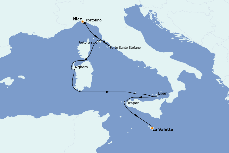 Itinerario del crucero Mediterráneo Occidental 9 días a bordo del Silver Whisper