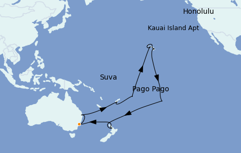 Itinerario del crucero Australia 2023 35 días a bordo del Coral Princess