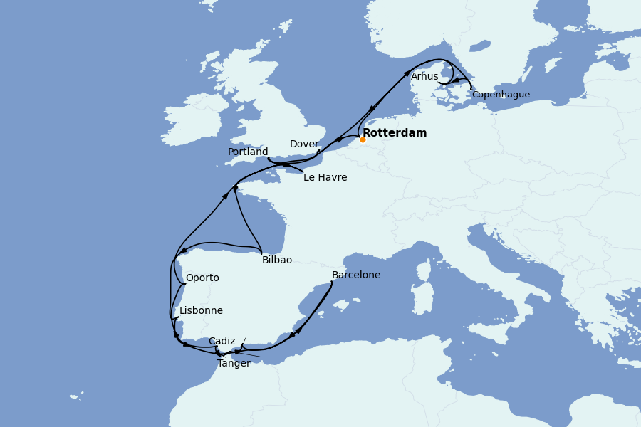 Itinéraire de la croisière Méditerranée Occidentale 28 jours à bord du Ms Nieuw Statendam