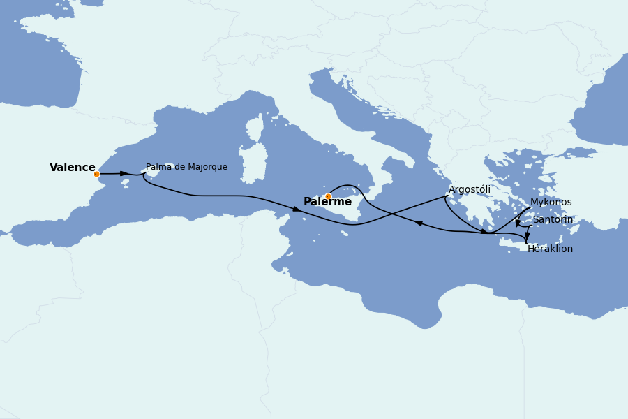 Itinerario del crucero Grecia y Adriático 9 días a bordo del Costa Pacifica