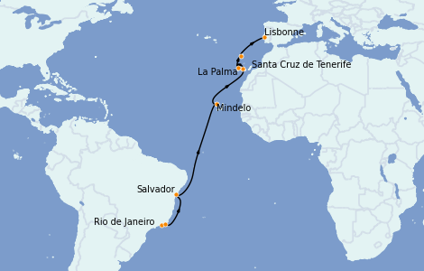 Itinerario del crucero Trasatlántico y Grande Viaje 2023 16 días a bordo del Azamara Pursuit