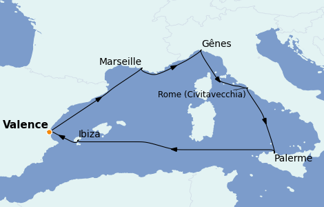 Itinerario del crucero Mediterráneo 7 días a bordo del MSC Seaside
