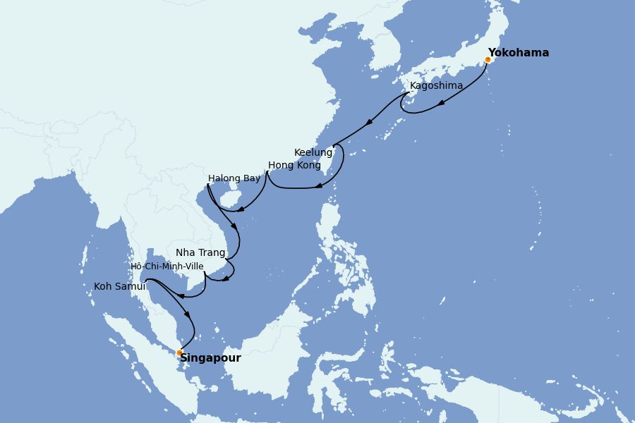 Itinerario del crucero Asia 16 días a bordo del Regatta