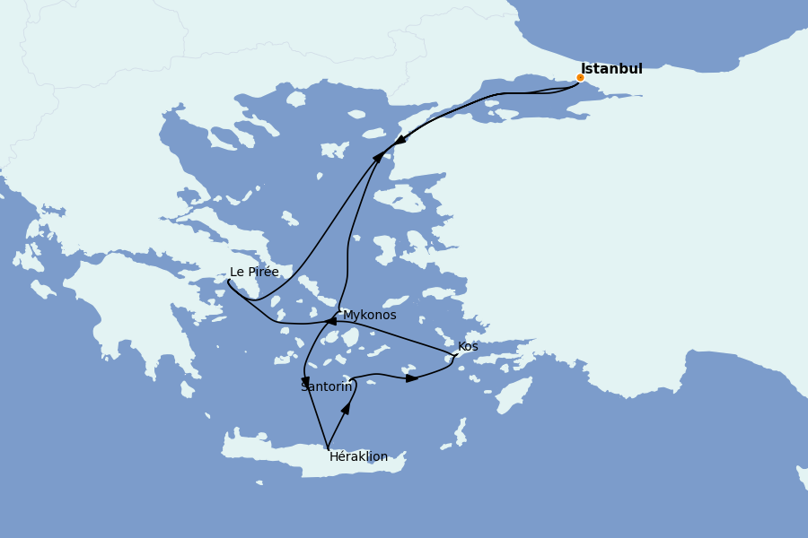 Itinerario del crucero Grecia y Adriático 7 días a bordo del Costa Fortuna