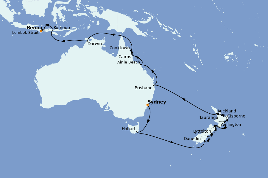 Itinéraire de la croisière Thaïlande, (Bali) Indonésie, Malaisie, Singapour, Vietnam, Birmanie, Philippines 30 jours à bord du Seven Seas Mariner