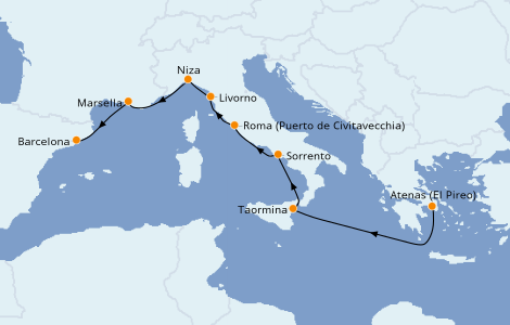 Itinerario del crucero Mediterráneo 9 días a bordo del Azamara Pursuit