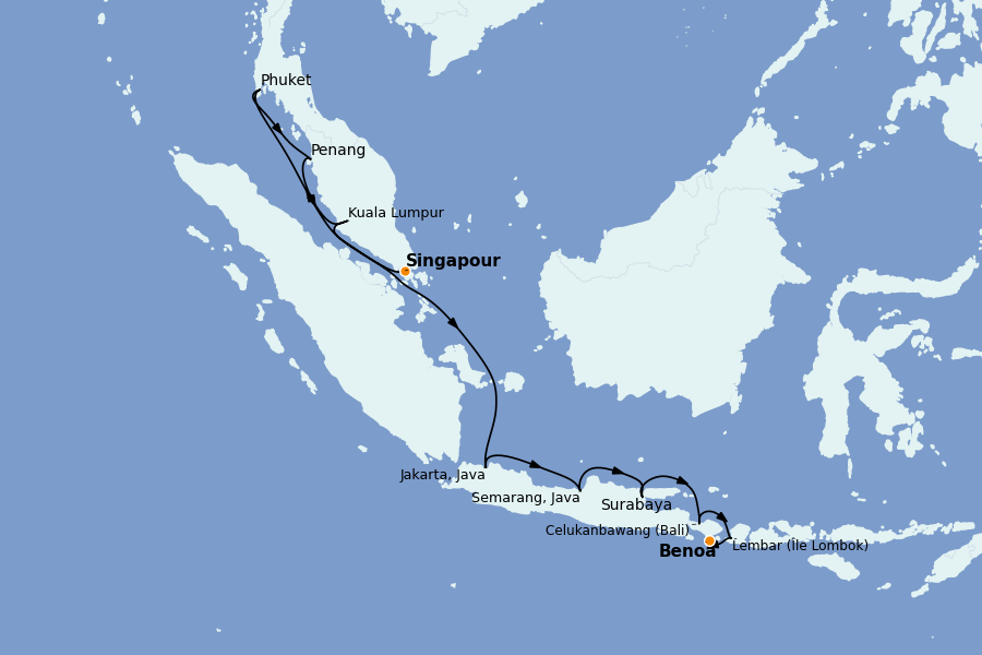 Itinerario del crucero Indonesia 12 días a bordo del Nautica