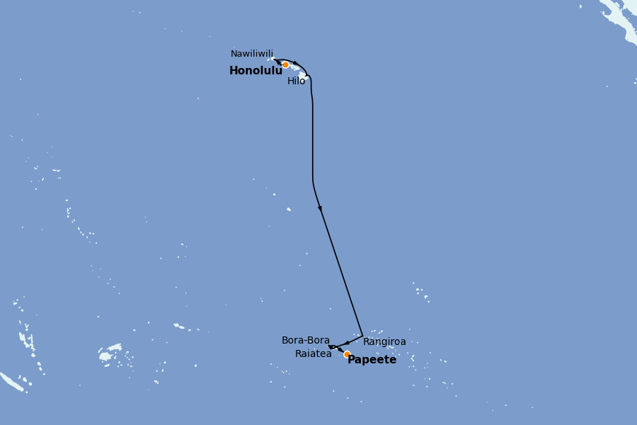 Itinéraire de la croisière Hawaii 14 jours à bord du Seven Seas Mariner