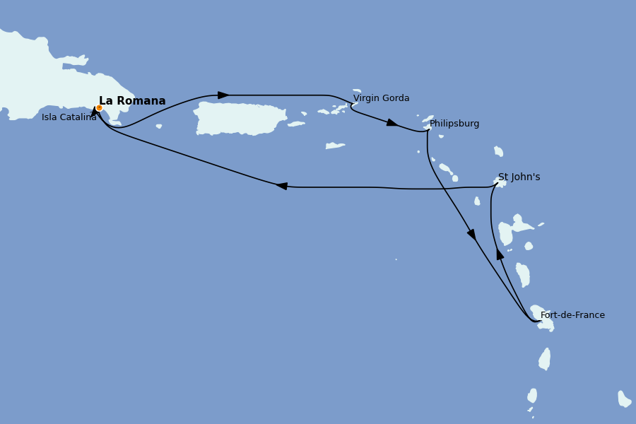 Itinerario del crucero Caribe del Este 7 días a bordo del MSC Opera