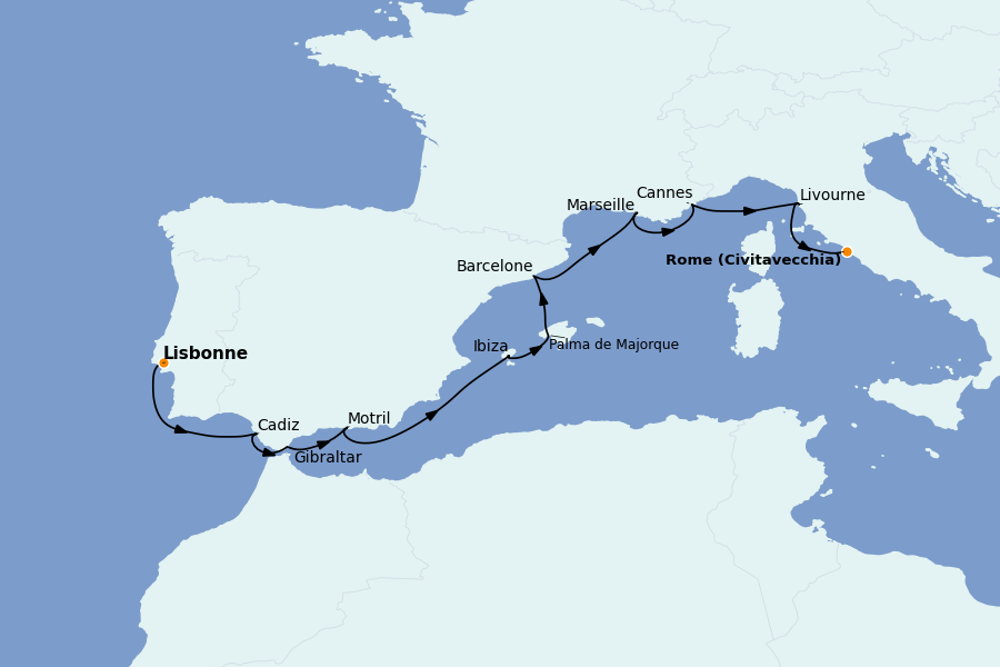 Itinerario del crucero Mediterráneo 10 días a bordo del Norwegian Sky