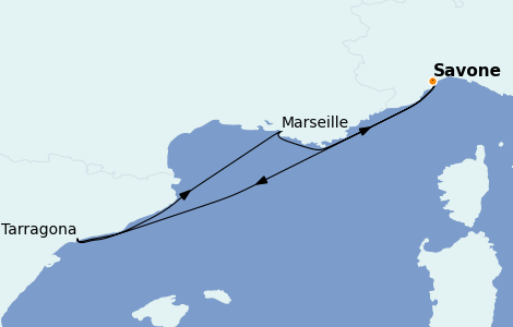 Itinerario del crucero Mediterráneo 3 días a bordo del Costa Favolosa
