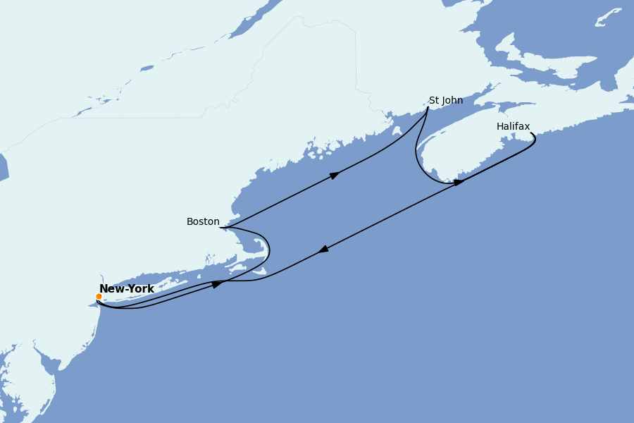 Itinéraire de la croisière Côte Est, Canada et Nouvelle Angleterre 8 jours à bord du Valiant Lady