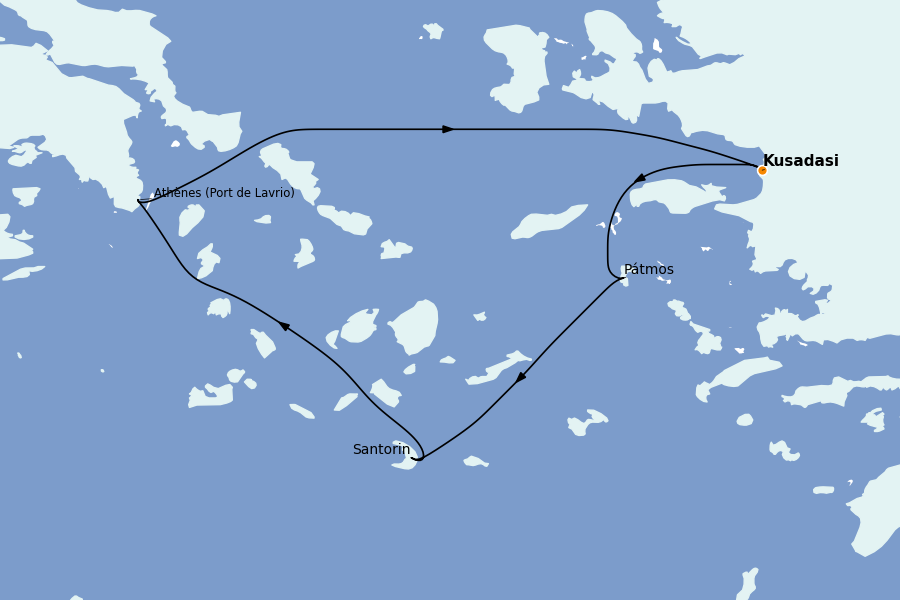 Itinéraire de la croisière Îles Grecques, Adriatique et Turquie - Méditerranée Orientale 3 jours à bord du Celestyal Discovery