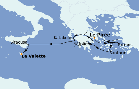 Itinerario del crucero Grecia y Adriático 9 días a bordo del Le Jacques Cartier