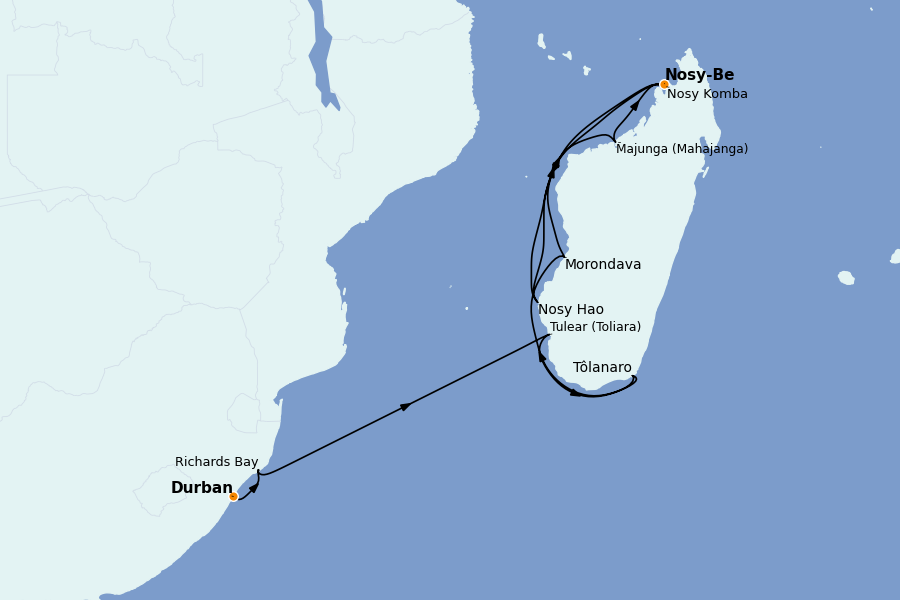 Itinéraire de la croisière Le Cap (Afrique du Sud), Côte Africaine 11 jours à bord du Le Bougainville