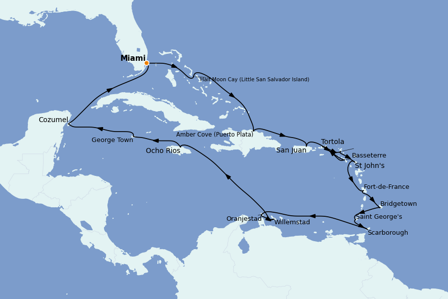 Itinerario del crucero Caribe del Este (Antillas) 21 días a bordo del Ms Zuiderdam