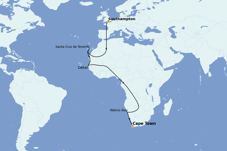 Itinerario del crucero África 16 días a bordo del Queen Anne