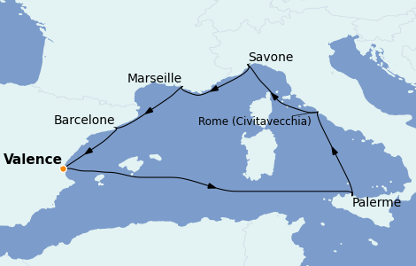 Itinerario del crucero Mediterráneo 7 días a bordo del Costa Luminosa