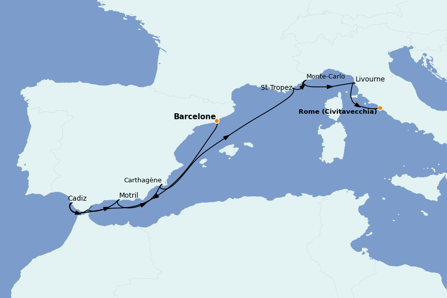 Itinerario del crucero Mediterráneo Occidental 10 días a bordo del Explora I